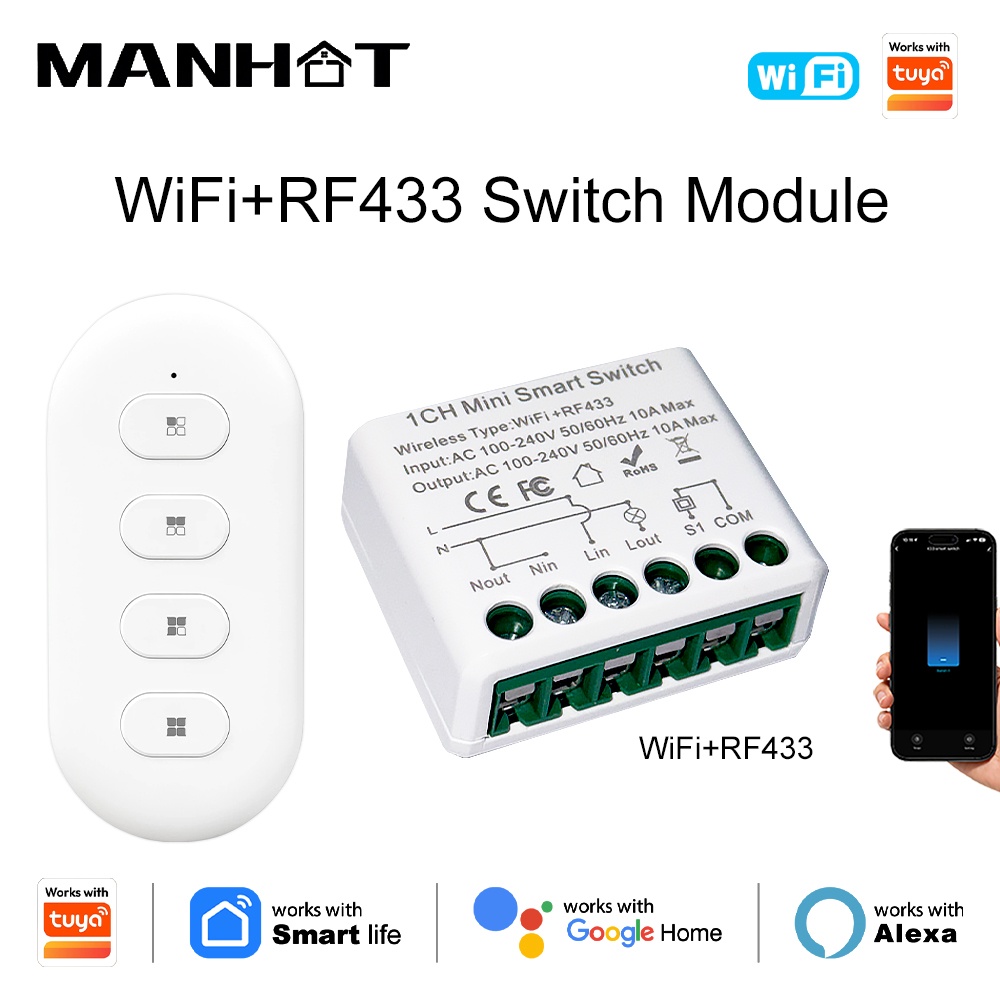Smart Home Lighting Control - Tuya WIFI 10Aスマートライトスイッチ RF433 Mhzリモートコントロールスイッチ DIYホームオートメーションモジュール