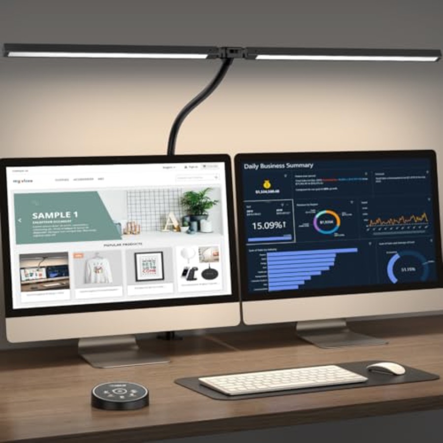 Smart Home Monitor - オフィス・家庭用LEDデスクランプ - 目に優しいアーキテクトランプ（クランプ式）、デュアルスクリーンコンピューターモニター用ワークスマートライト：24W 5色