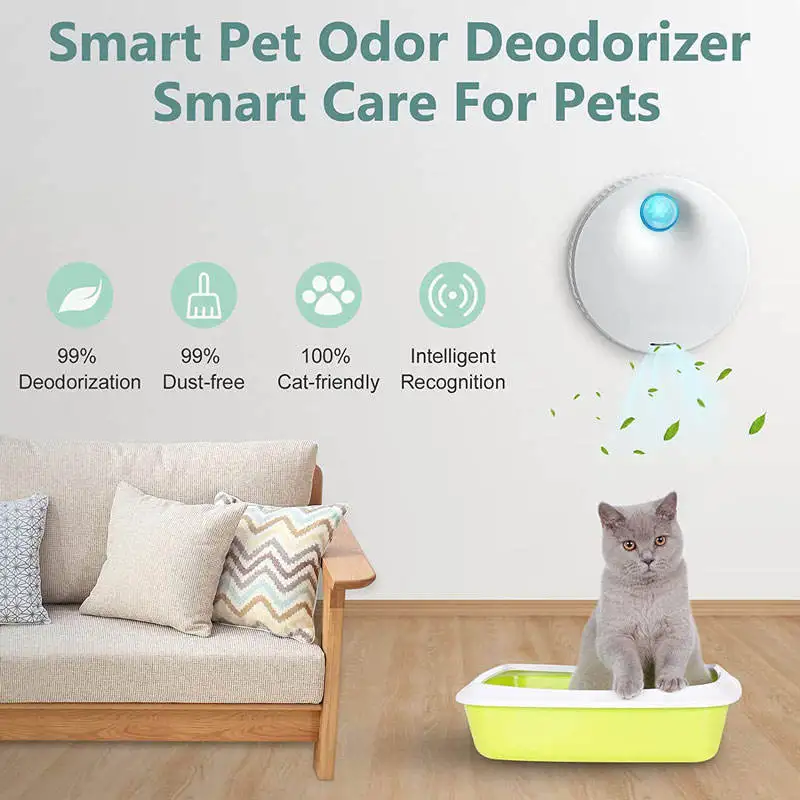 Smart Air Purifier - スマート猫用臭気浄化器、猫トイレ用消臭器、自動ペットトイレ空気清浄機、犬猫用トイレ消臭清掃ツール