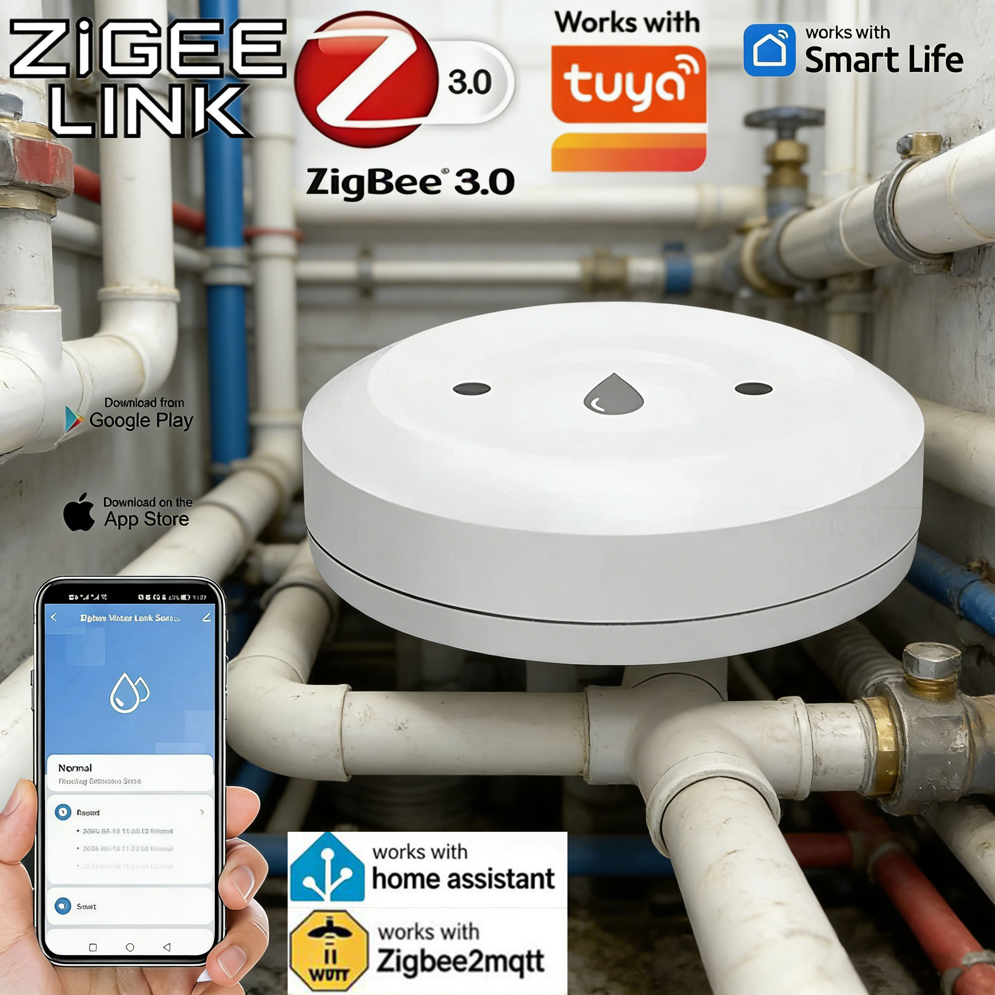 Smart Home Monitor - Tuya Zigbee スマート水漏れセンサー洪水漏水センサーオーバーフローレベル検出器リモートモニターホームアシスタント Zigbee2mqtt