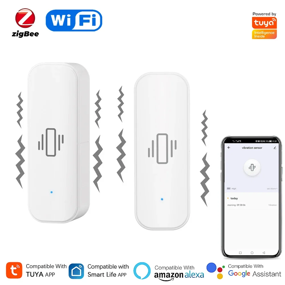 Smart Home Monitor - Tuya-ホームセキュリティ,リアルタイム保護,リモートモニター,アラーム通知,smartlifeアプリ,wi-fi,zigbee用のスマート振動センサー