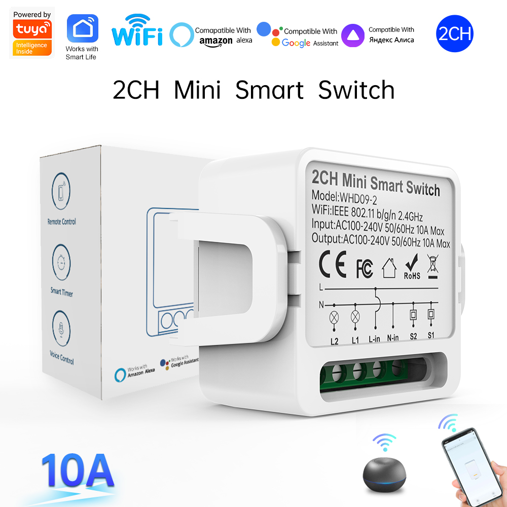 Smart Home Lighting Control - 2ウェイTuyaスマートスイッチ2連スマートライトブレーカー、スマートライフ、Alexa、Google Homeの音声制御に対応