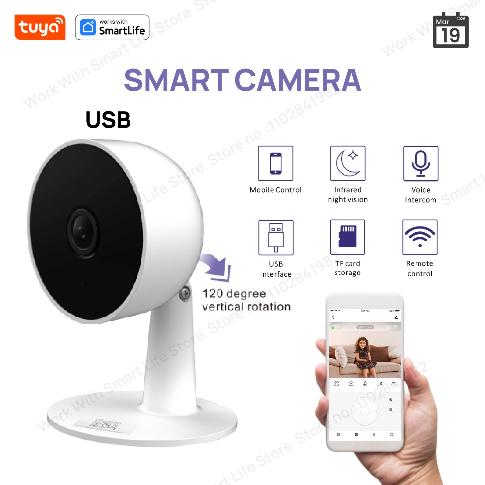 Smart Home Camera Ezviz - Tuya スマート 3MP HD 屋内ホームセキュリティカメラ、赤ちゃん/高齢者/ペット/乳母用、リアルタイム APP