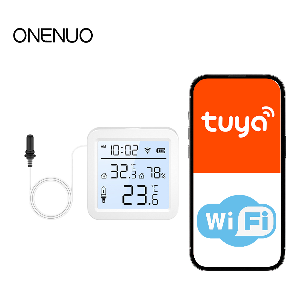 Smart Home Monitor - 外部プローブ付きWiFi湿度温度センサー、屋内/屋外用Tuyaスマート温度計、スマートホームアプリ監視用