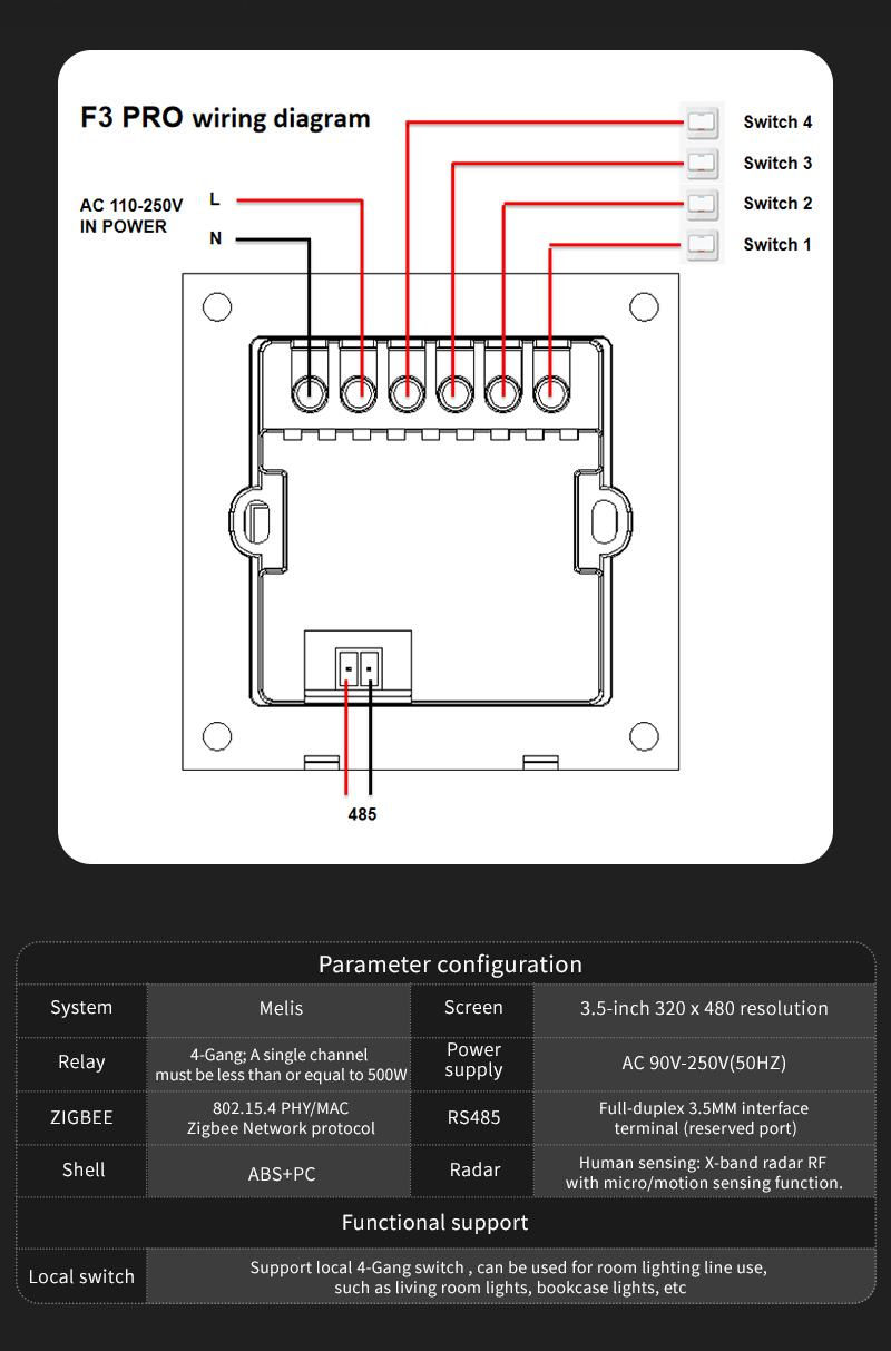 F3 Pro 3.5インチIPSタッチパネルスマートスイッチ - Smart Home Panel のレビューと価格